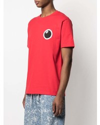 rotes bedrucktes T-Shirt mit einem Rundhalsausschnitt von Stussy