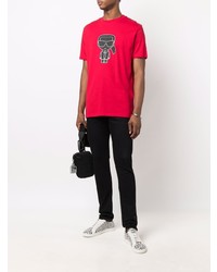 rotes bedrucktes T-Shirt mit einem Rundhalsausschnitt von Karl Lagerfeld