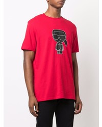 rotes bedrucktes T-Shirt mit einem Rundhalsausschnitt von Karl Lagerfeld