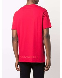 rotes bedrucktes T-Shirt mit einem Rundhalsausschnitt von Karl Lagerfeld