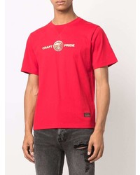 rotes bedrucktes T-Shirt mit einem Rundhalsausschnitt von Evisu