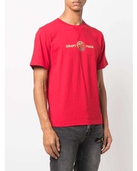 rotes bedrucktes T-Shirt mit einem Rundhalsausschnitt von Evisu