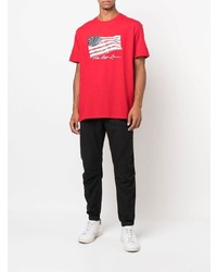 rotes bedrucktes T-Shirt mit einem Rundhalsausschnitt von Polo Ralph Lauren