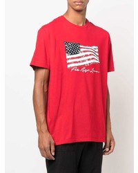 rotes bedrucktes T-Shirt mit einem Rundhalsausschnitt von Polo Ralph Lauren