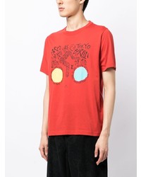 rotes bedrucktes T-Shirt mit einem Rundhalsausschnitt von PS Paul Smith