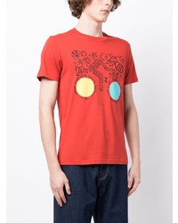 rotes bedrucktes T-Shirt mit einem Rundhalsausschnitt von PS Paul Smith