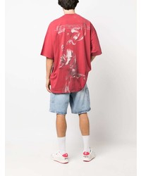 rotes bedrucktes T-Shirt mit einem Rundhalsausschnitt von Off-White