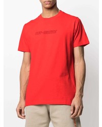 rotes bedrucktes T-Shirt mit einem Rundhalsausschnitt von Off-White