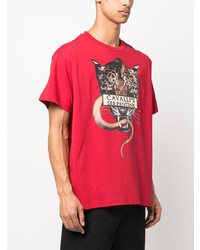 rotes bedrucktes T-Shirt mit einem Rundhalsausschnitt von Roberto Cavalli