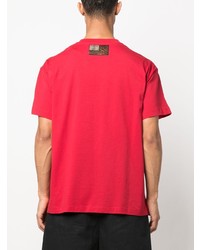 rotes bedrucktes T-Shirt mit einem Rundhalsausschnitt von Roberto Cavalli