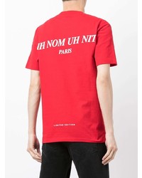 rotes bedrucktes T-Shirt mit einem Rundhalsausschnitt von Ih Nom Uh Nit