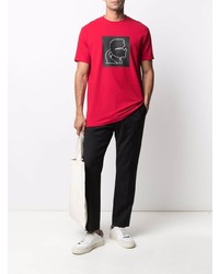 rotes bedrucktes T-Shirt mit einem Rundhalsausschnitt von Karl Lagerfeld