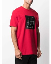 rotes bedrucktes T-Shirt mit einem Rundhalsausschnitt von Karl Lagerfeld