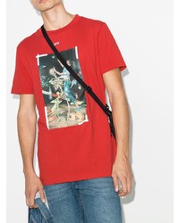 rotes bedrucktes T-Shirt mit einem Rundhalsausschnitt von Off-White