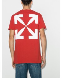 rotes bedrucktes T-Shirt mit einem Rundhalsausschnitt von Off-White