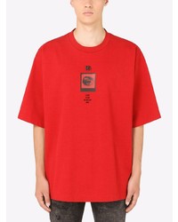 rotes bedrucktes T-Shirt mit einem Rundhalsausschnitt von Dolce & Gabbana