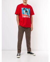 rotes bedrucktes T-Shirt mit einem Rundhalsausschnitt von Supreme