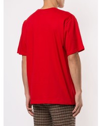 rotes bedrucktes T-Shirt mit einem Rundhalsausschnitt von Supreme