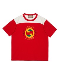 rotes bedrucktes T-Shirt mit einem Rundhalsausschnitt von Gucci