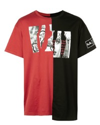 rotes bedrucktes T-Shirt mit einem Rundhalsausschnitt von Haculla