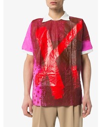 rotes bedrucktes T-Shirt mit einem Rundhalsausschnitt von Raf Simons