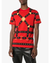 rotes bedrucktes T-Shirt mit einem Rundhalsausschnitt von Versace