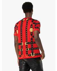 rotes bedrucktes T-Shirt mit einem Rundhalsausschnitt von Versace