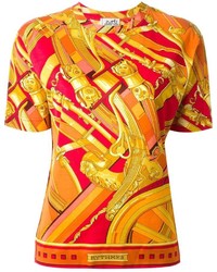 rotes bedrucktes T-Shirt mit einem Rundhalsausschnitt von Hermes