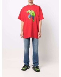 rotes bedrucktes T-Shirt mit einem Rundhalsausschnitt von Balenciaga