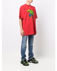 rotes bedrucktes T-Shirt mit einem Rundhalsausschnitt von Balenciaga