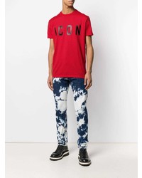 rotes bedrucktes T-Shirt mit einem Rundhalsausschnitt von DSQUARED2