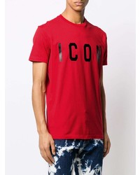 rotes bedrucktes T-Shirt mit einem Rundhalsausschnitt von DSQUARED2