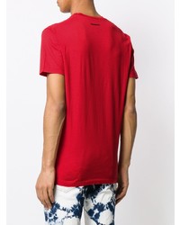 rotes bedrucktes T-Shirt mit einem Rundhalsausschnitt von DSQUARED2