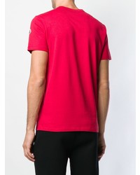 rotes bedrucktes T-Shirt mit einem Rundhalsausschnitt von Moncler