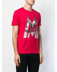 rotes bedrucktes T-Shirt mit einem Rundhalsausschnitt von Moncler