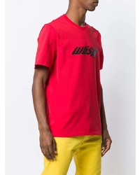 rotes bedrucktes T-Shirt mit einem Rundhalsausschnitt von MSGM