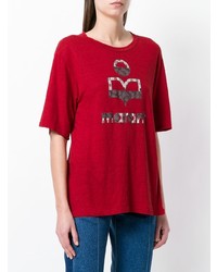 rotes bedrucktes T-Shirt mit einem Rundhalsausschnitt von Isabel Marant Etoile