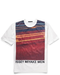 rotes bedrucktes T-Shirt mit einem Rundhalsausschnitt von Issey Miyake