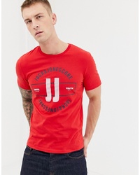 rotes bedrucktes T-Shirt mit einem Rundhalsausschnitt von Jack & Jones