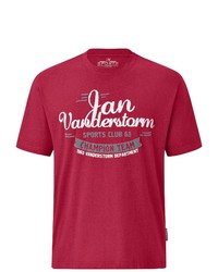 rotes bedrucktes T-Shirt mit einem Rundhalsausschnitt von Jan Vanderstorm