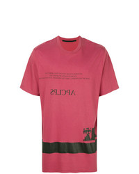 rotes bedrucktes T-Shirt mit einem Rundhalsausschnitt von Julius