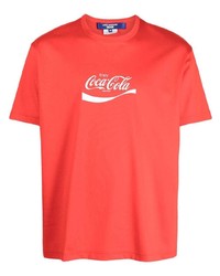rotes bedrucktes T-Shirt mit einem Rundhalsausschnitt von Junya Watanabe MAN