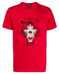 rotes bedrucktes T-Shirt mit einem Rundhalsausschnitt von Just Cavalli