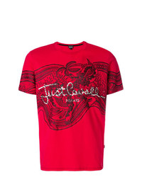 rotes bedrucktes T-Shirt mit einem Rundhalsausschnitt von Just Cavalli
