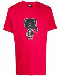 rotes bedrucktes T-Shirt mit einem Rundhalsausschnitt von Karl Lagerfeld