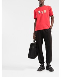 rotes bedrucktes T-Shirt mit einem Rundhalsausschnitt von Karl Lagerfeld