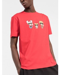 rotes bedrucktes T-Shirt mit einem Rundhalsausschnitt von Karl Lagerfeld