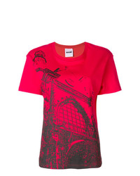 rotes bedrucktes T-Shirt mit einem Rundhalsausschnitt von Koché