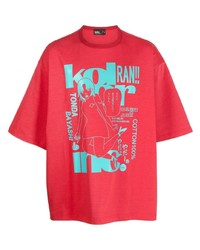 rotes bedrucktes T-Shirt mit einem Rundhalsausschnitt von Kolor