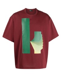 rotes bedrucktes T-Shirt mit einem Rundhalsausschnitt von Kolor